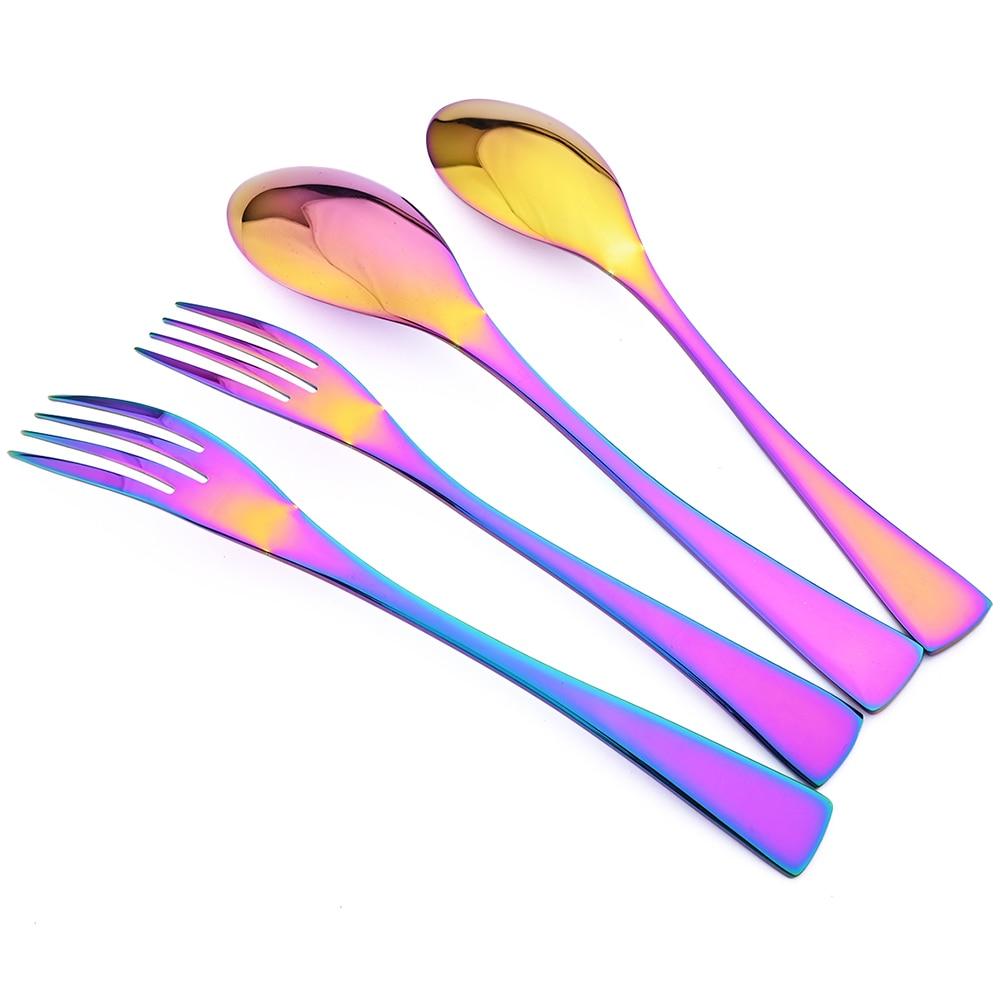 24Pcs Shiny Black Dinnerware Set Steak Knife Fork Coffee Spoon Cutlery Set Stainless Steel Tableware Western Kitchen Flatware