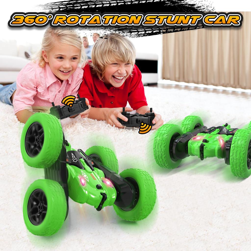 RC Stunt Car 360 Degree Rotation, 2.4GHz Double-sided Driving, Green/purple/blue, Kids Toy for Outdoor Play