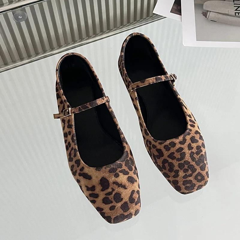 Fashion Big Size 43 Footwear Leopard Print Women Mary Janes Shoes Female Designer Shallow Fashion Buckle Strap Ladies Flat With Shoes