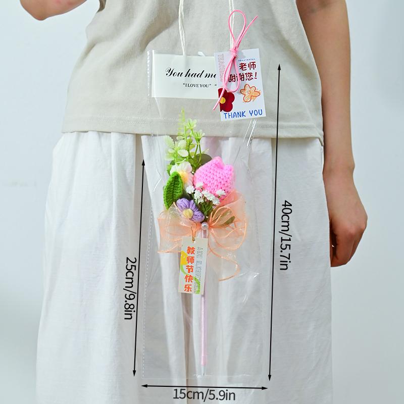 Crochet Flower Pen Black Ballpoint Pen Woven Bouquet Pens Black Ballpoint Artificial Flower Stationery Pen Teachers ' Day Gifts