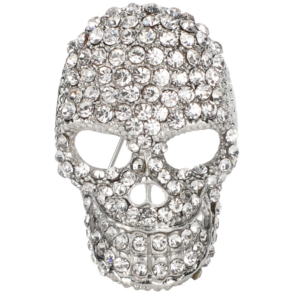 2pcs Rhinestone Set Alloy Brooch Skull Shape Rhinestone Brooch Classic Skull Brooch  Halloween Party