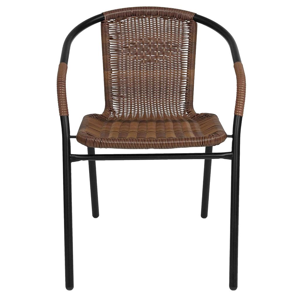 Set of 2 Modern Rattan Stack Chairs Indoor/Outdoor Patio Curved Back Cross Bracing Brown, Customized
