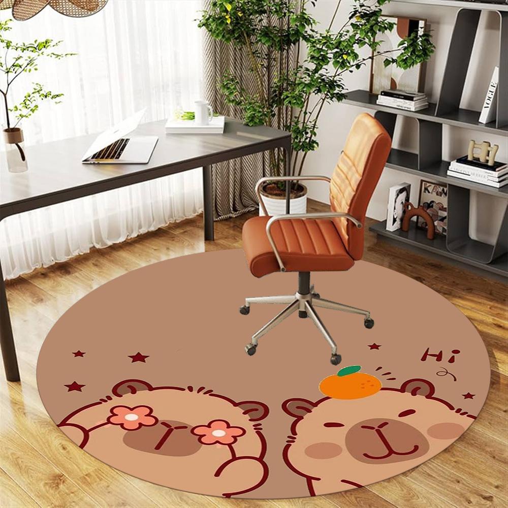 1PC Capybara Flower Orange Round Chair mat Area Rug - Non-Slip, Floor Mat for Office, Bedroom, home decor Christmas Gift c0528102