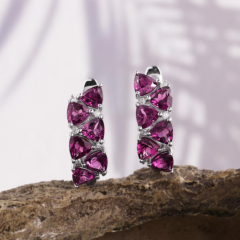 Simple Design 925 Sterling Silver Earrings Natural Triangle 4.0mm Rhodolite Garnet Fine Jewelry for Women's Daily and Party Wear