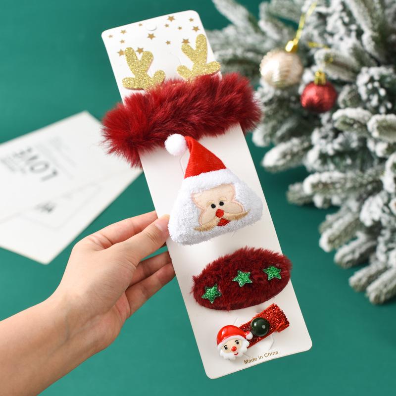 4pcs/set Cartoon Christmas Hair Accessories Kids Gift Hair Clips Ties Brooch Xmas Tree Headband 2025 Christmas Party Decoration