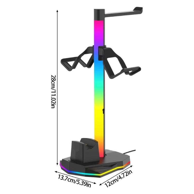 Game Controller Charging Dock Base With Led Lighting And Headphone Holder For P5 Organized Gaming Setups