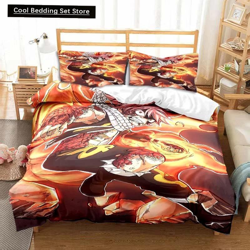 3D Anime Fairy Tail Bedding Set Bed Three-piece Set Duvet Cover Single Double Bed Queen Size Duvet Cover Set Adult Kid's Bedroom