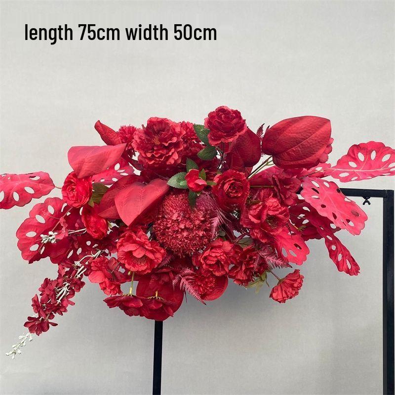 Red Silk Flower Wedding Aisle & Stage Arrangement for Chinese Engagement Banquet