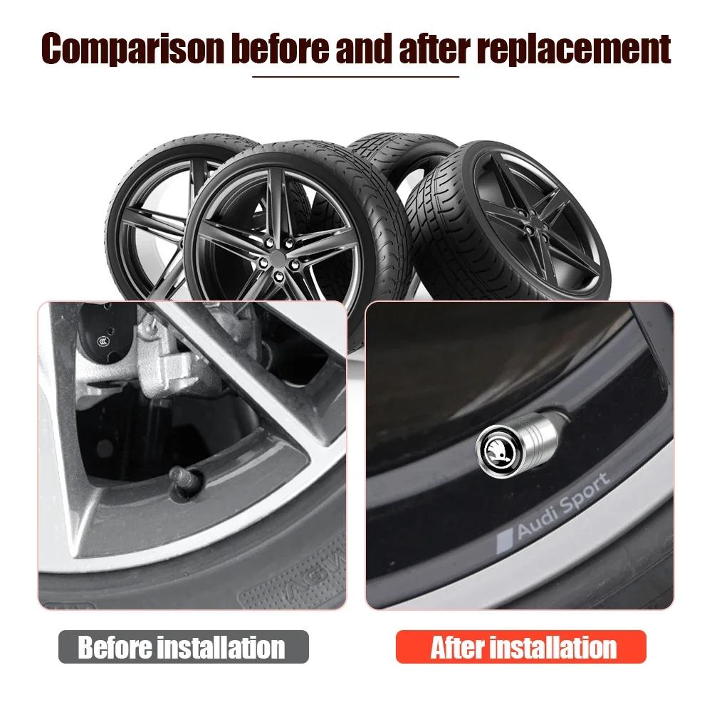 2025 New 4pcs Metal Car Wheel Tire Valve Caps Stem Case Covers Accessories For Skoda S Kodiaq Octavia 2 3 Yeti Karoq Rapid Fabia