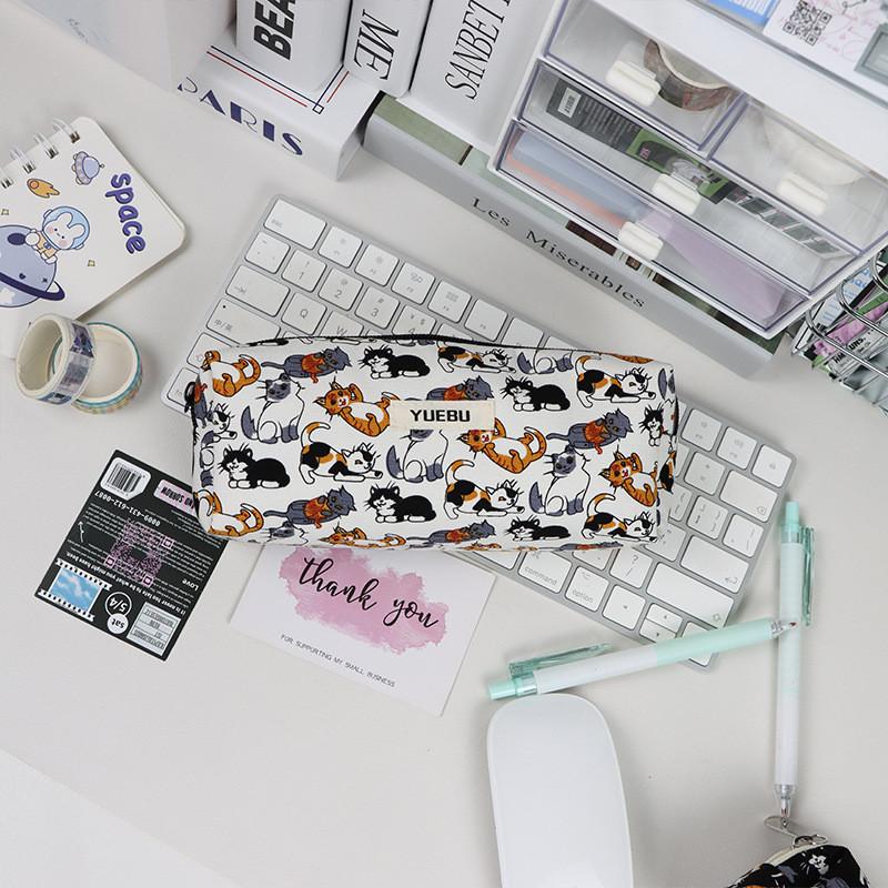 Canvas Cat Pencil Case For Middle School Students With Cute Cartoon Design For School Supplies