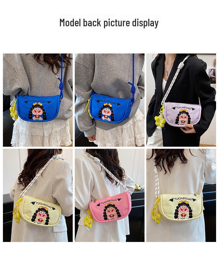 Cartoon Graffiti Canvas Crossbody Bucket Bag - Illustration Design Handbag