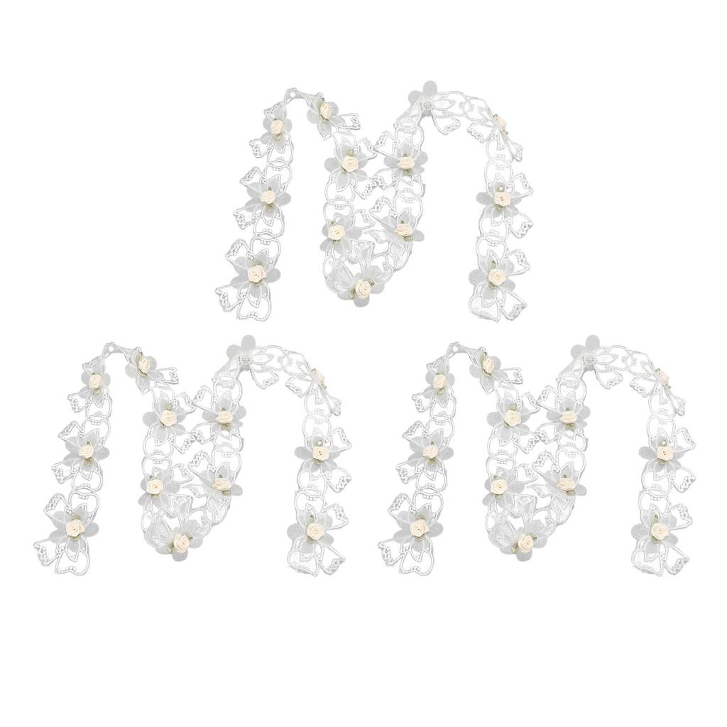 3 Roll Vintage Floral Lace Ribbon White Bow Flower Sewing Trim Material Dress Embellishment