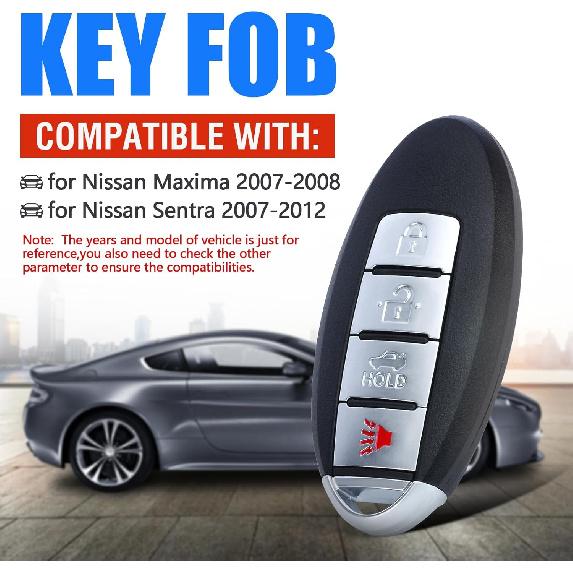 Keyless Entry Remote Smart Proximity Key Fob Replacement 4-Button for Nissan Maxima 2007-2008 for Sentra 2007-2012 CWTWBU735 285E3-EW81D 285E3-EW82D
