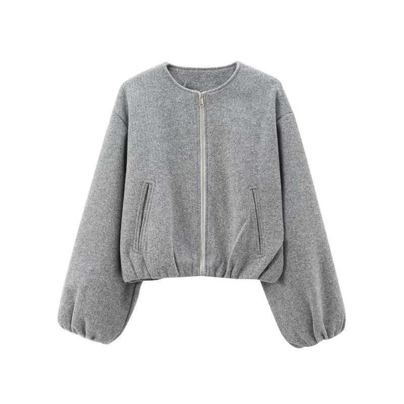 

Fashion Style 2024 Autumn New Women s Clothing Loose Basic All-Matching Long Sleeves White Jacket Outwear 3046274 Grey L