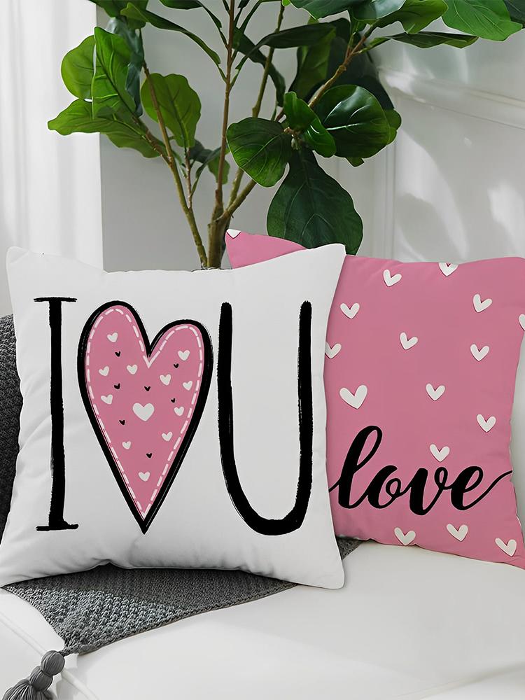 4Pcs Pillowcases Linen Heart Shaped Letter Printed Valentine Day Decoration Living Room Sofa Bedroom Pillow Covers