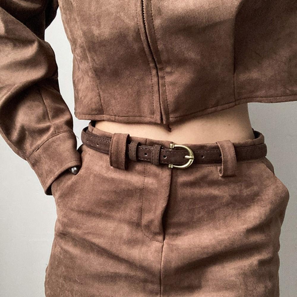 Trendy Pin Buckle Suede Leather Belt Versatile Luxury Design Frosted Waist Belt Vintage Retro Waistband Women Decoration