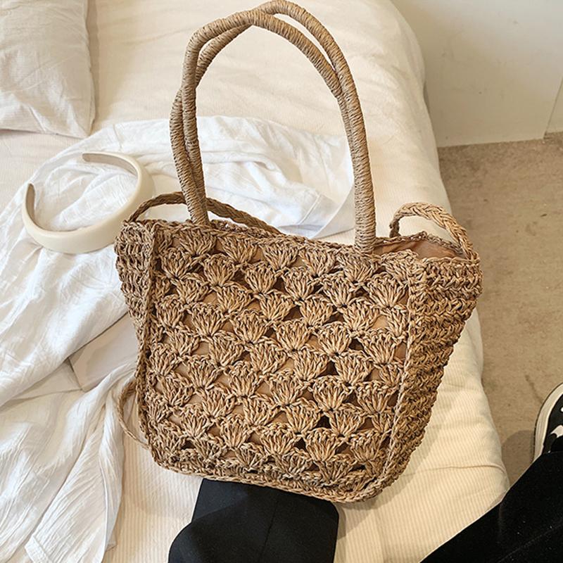 

Handwoven Hollow Out Straw Bag Summer Handbag Women s Crossbody Shoulder Bag Street Style Trendy Basket Beach Bag KTB 29x10x21cm хакі