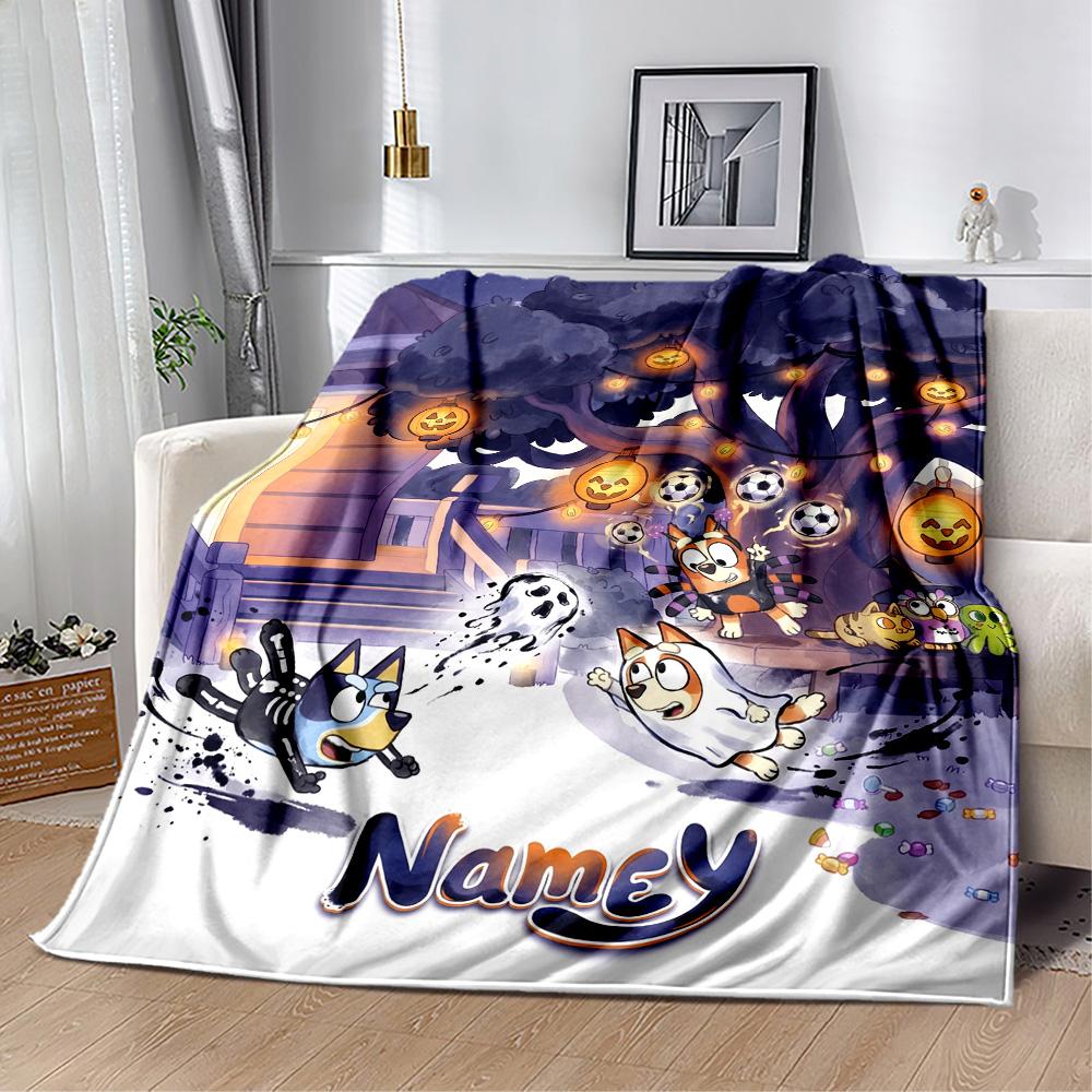 Bluey Friends Adventure Customize Your Name Blanket Cozy Customizable Blanket Comfortable for Sofa Living Room Livingroom Bedding for All Occasions