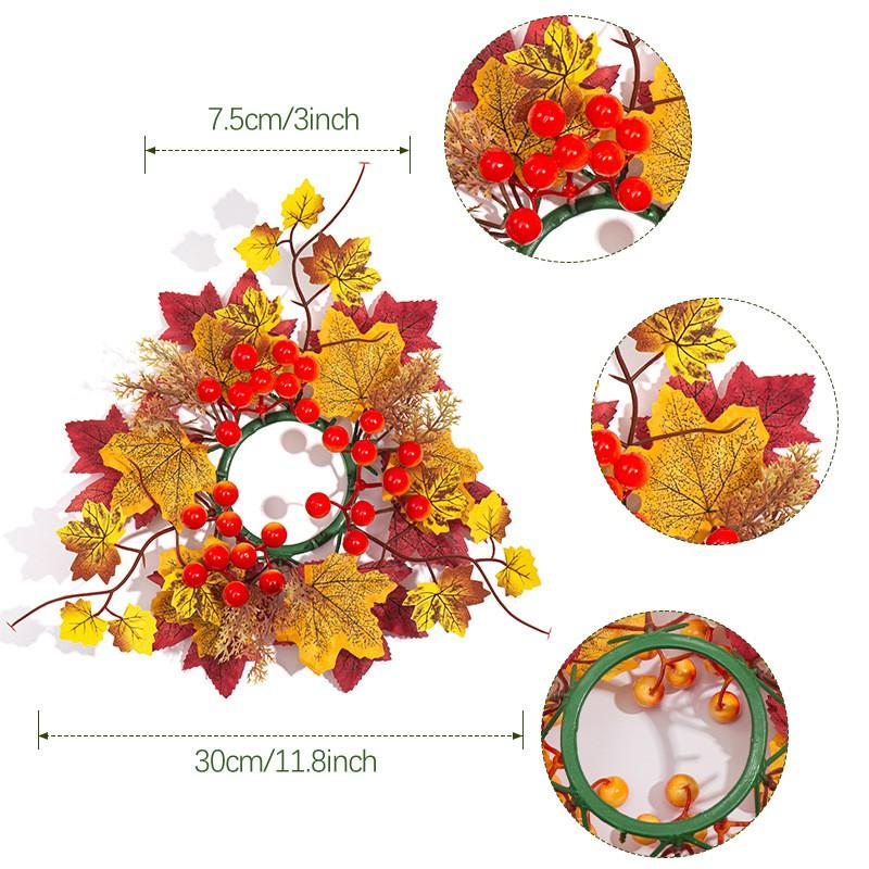 Harvest Decorative Wreath With Maple Leaves Pumpkins Berries Candle Holder Tabletop Home Decoration