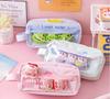 Cute Pencil Case Large Capacity Student Canvas Pencil Bag Kawaii Stationery Cartoons Frog Bag School Supplies
