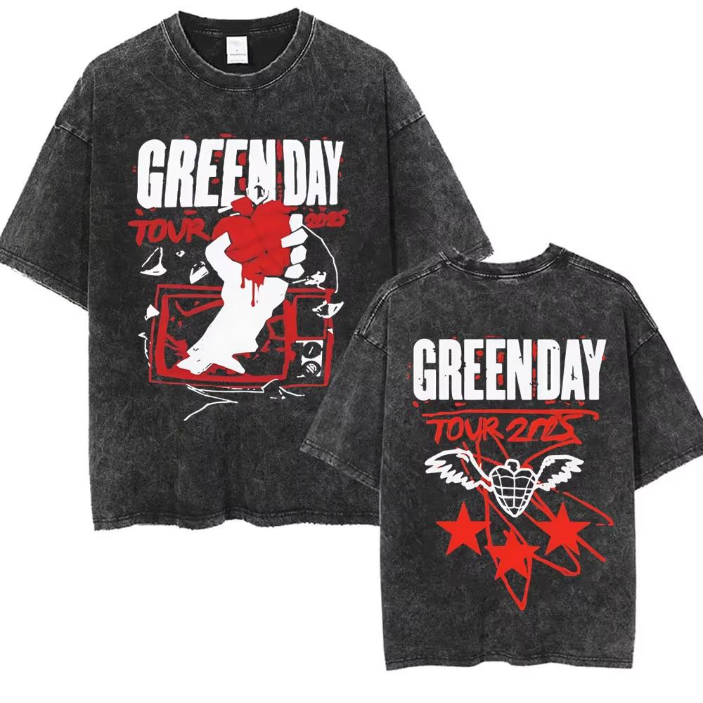 

Washed Vintage Punk Band Green Day T Shirts Men Women Gothic Rock Oversized T Shirt Men s High Quality Cotton T-shirts S