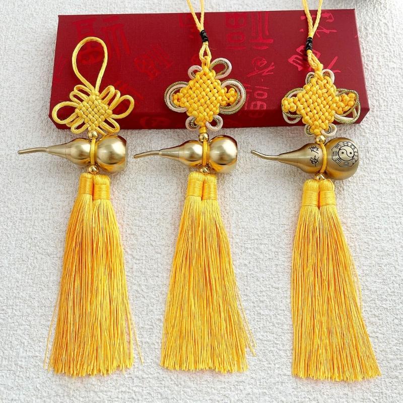 Copper Gourd and Chinese Knot Tassels Pendant Charm For Home Car Decors Amulet With Auspiciously Fengshuis Symbolism