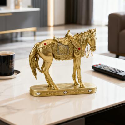 Retro Horse Statue Desktop Artistic Horse Figurine with Base Golden Painted Resin Horse Sculpture for Shelf Mantel Cabinet Display