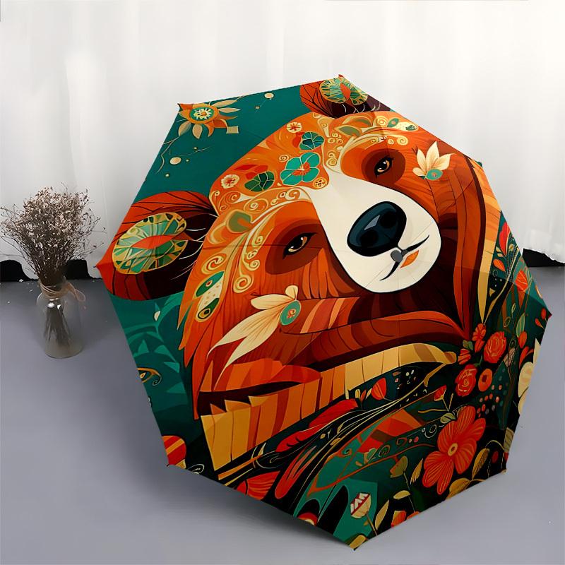 1pc Floral Artwork Automatic Folding Umbrella, Portable 3-Fold Design with Iron Frame, Perfect for Outdoor Use, Festive Gifts, Fans, Travelers, Daily