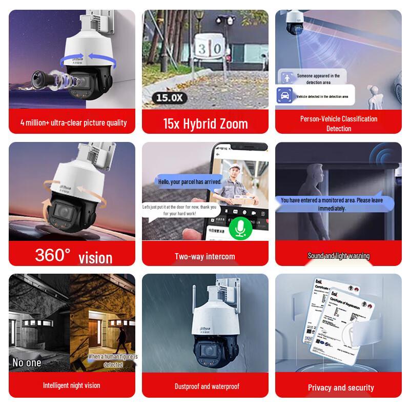 

Dahua 4MP 15x Hybrid Zoom Outdoor PTZ Security Camera CN plug (adapter included) No Memory Card