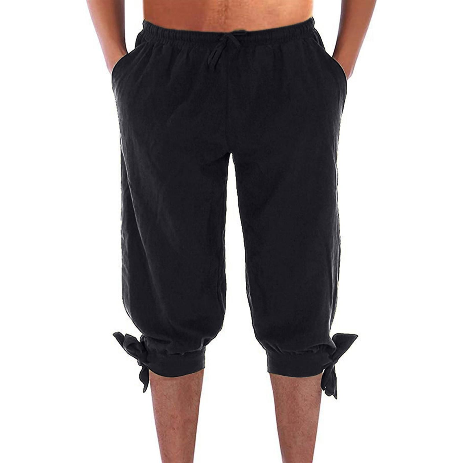 

Мужские повседневные свободные прямые летние пляжные штаны для йоги на шнурке L чёрный