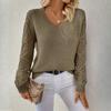 Spring and Autumn Jacket Hollow Knitted Sweater Women's Pullover Long-sleeved Crochet Jacquard Loose V-neck Bottoming Top