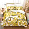 Set de lenjerie de pat cu model decorativ auriu imprimat 3D, husă de plapumă din puf cu față de pernă, dublu, single, king