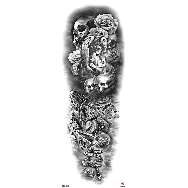 Waterdichte tattoo stickers voor de hele arm: Jezus, Maagd Maria, Kroon, Leeuw-ontwerp