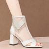 Fashion Fish Mouth Sandals Spring New Round Head Open Toe Mesh Cloth Breathable After Zipper Anti-slip Wear-resistant High Heels