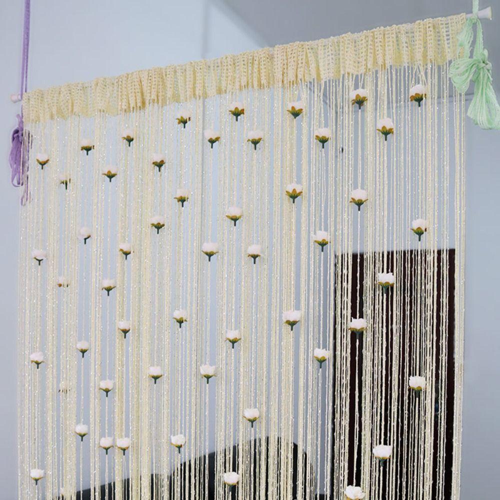 Shiny Door Curtain Room Divider Tassel Window Curtain Rose Flower String Curtain  Home Decor