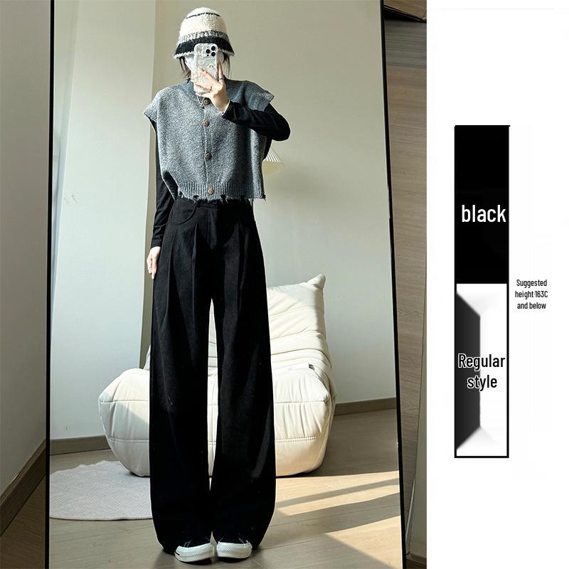 

White High-Waisted Corduroy Wide-Leg Pants for Women - Slimming, Casual, and Loose-Fit for Spring and Autumn Medium