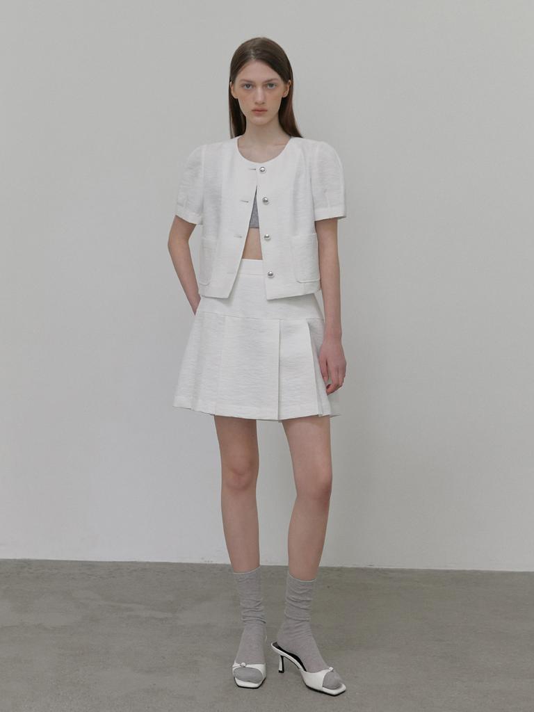 ETMON Pleats Tweed Mini Skirt, White