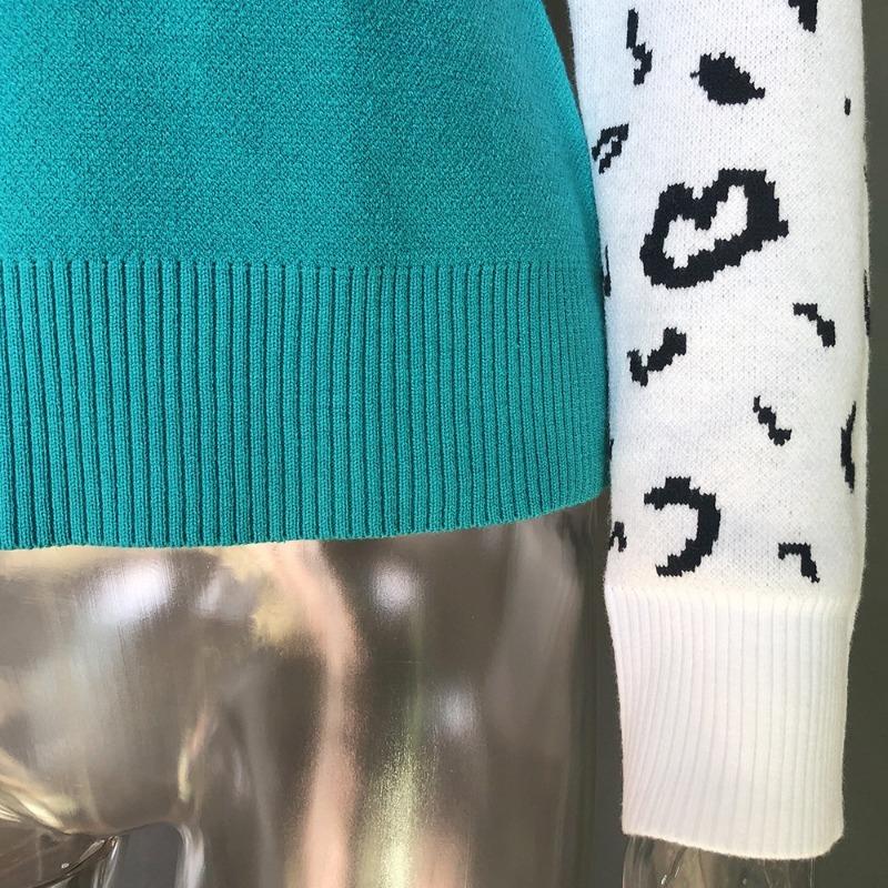 Podzimní a zimní dámský leopardí vzor pletený svetr s dlouhým rukávem vlněný svetr