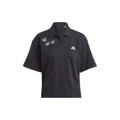 Logo Star Print Short Sleeve Polo Shirt Women Tops Black IJ8747