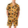Herren Kurzarm Pyjama Set Knopfleiste Hemd mit Tasche und Kordelzug Shorts Weich Leicht Lässig Nachtwäsche S bis XXXXL