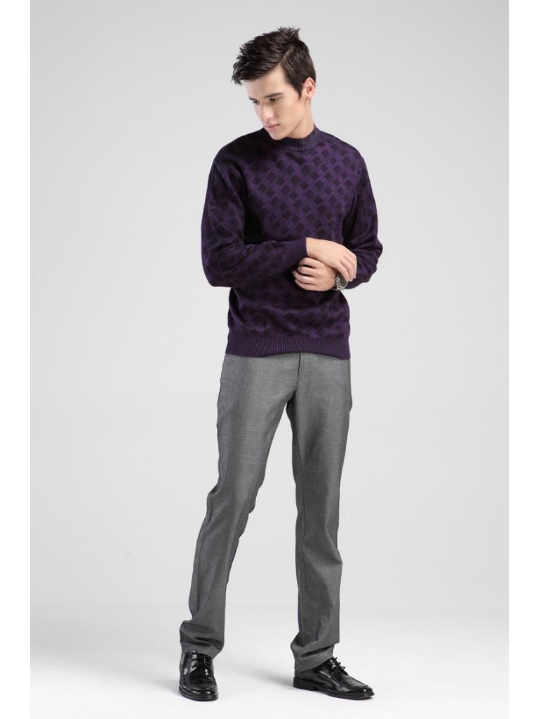 Brand Men's Autumn Round Neck Plaid Wool Sweater - Soft, Comfortable, Fashionable Pullover