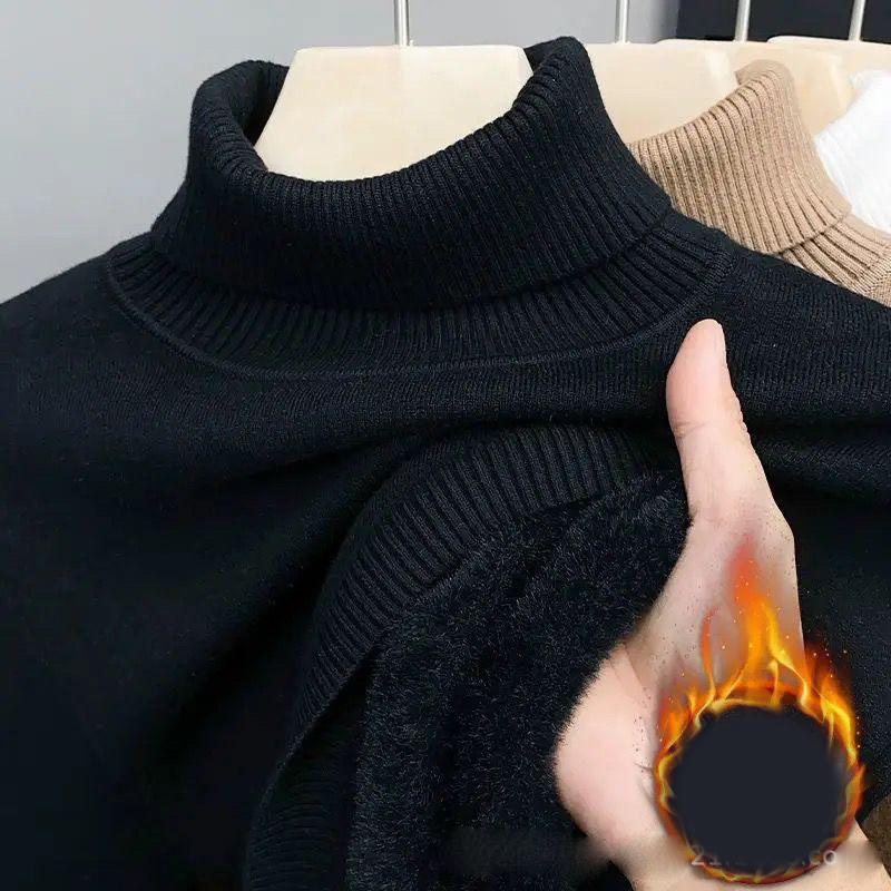 Winter Sweater Men's Plus Velvet Thickened Lapel Neck Knitted Sweaters Solid Color Thick Bottom Casual Warm Pullover L-5XL