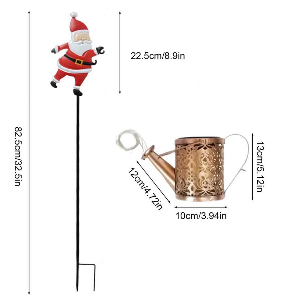 Solar Kettle Lights Garden Lawn Decorative Lights Waterproof Watering Can String Light Metal Santa Claus Ground Lamp for Outdoor