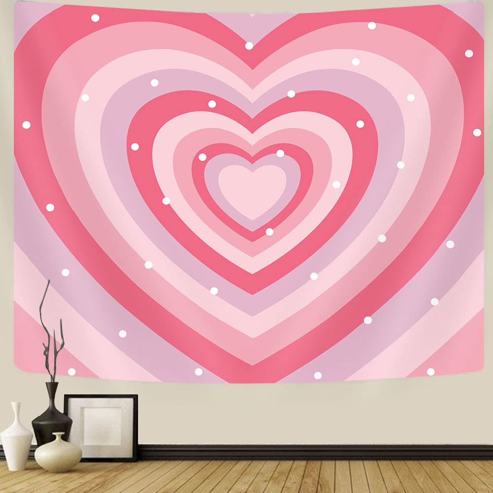 Cute Pink Heart Print Pattern Tapestry Home Bedroom Home Living Room Dormitory Wall Decor Background Cloth Tapestry
