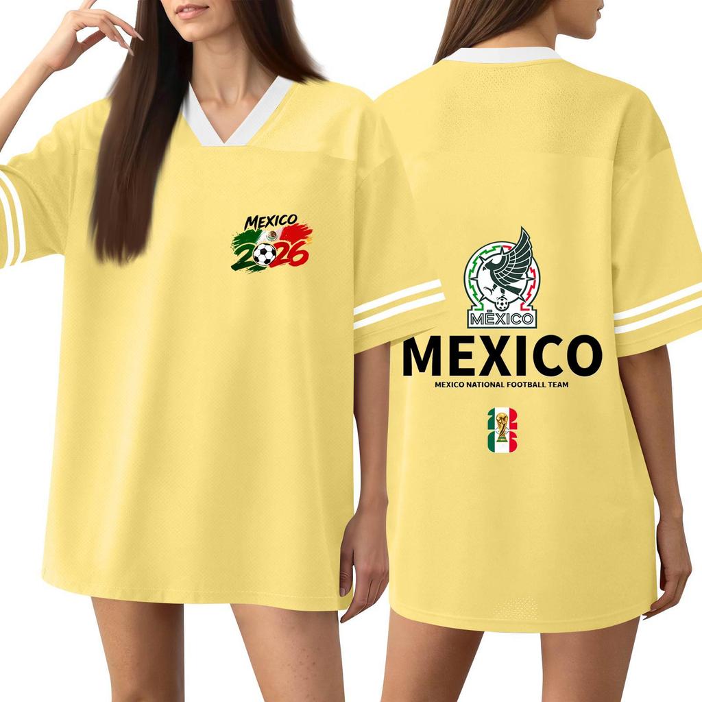 Women's V Neck Short Sleeve Sports Jersey Shirt Mexico National Football Team Soccer Fan Apparel World Cup 2026 Inspired Design