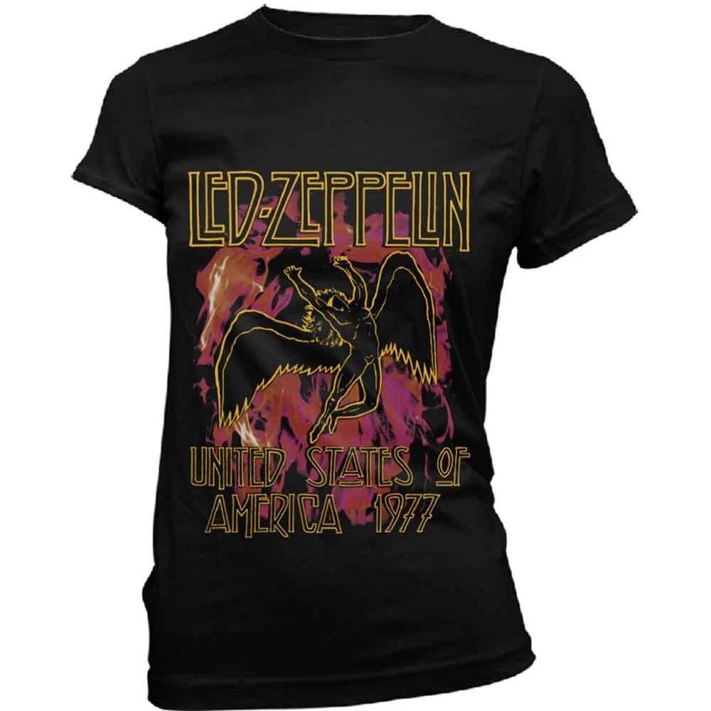 Led Zeppelin T Shirt Black Flames Band Logo Official Womens Skinny Fit Black L L