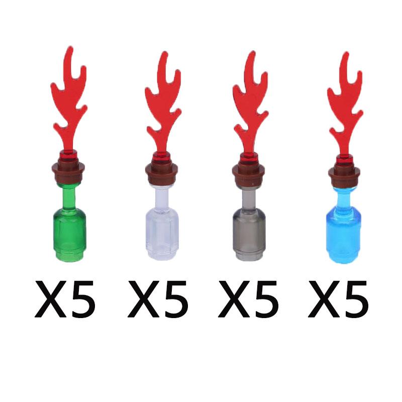 MOC Building Blocks Bonfire Flame Medieval Wine Bottle Accessories Set Candlestick Model Mini Brick Compatible Toy Gift DIY X019