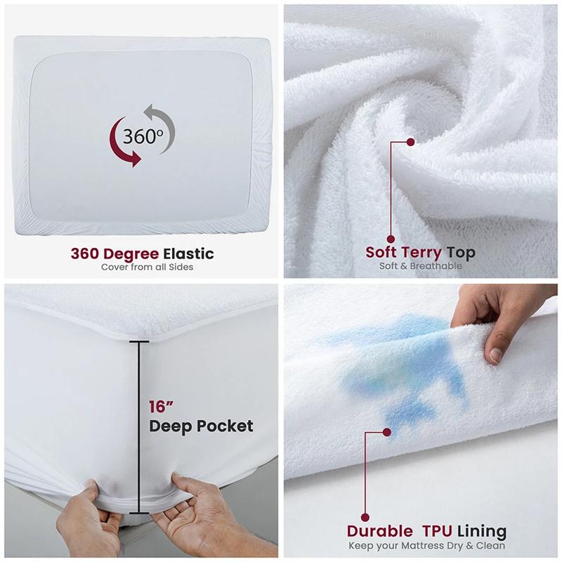 Terry Towel Waterproof Fitted Sheet Mattress Protector 1-Piece Cotton Terry Fabric Waterproof Bedcover Bed Protector Cover