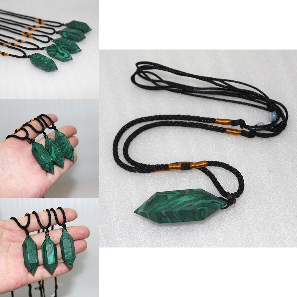 Natural Malachite Crystal Quartz Necklace With Hexagonal Wand Pendant And Adjustable Chain For Spiritual Healing