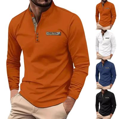 Men'S Fashionable Lapel Color Blocking Shirt Casual Long Sleeve Top